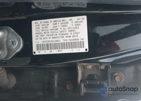 2009 Honda Accord 2.4 Ex-L z USA, uszkodzony, nr VIN 1HGCP26819A129620